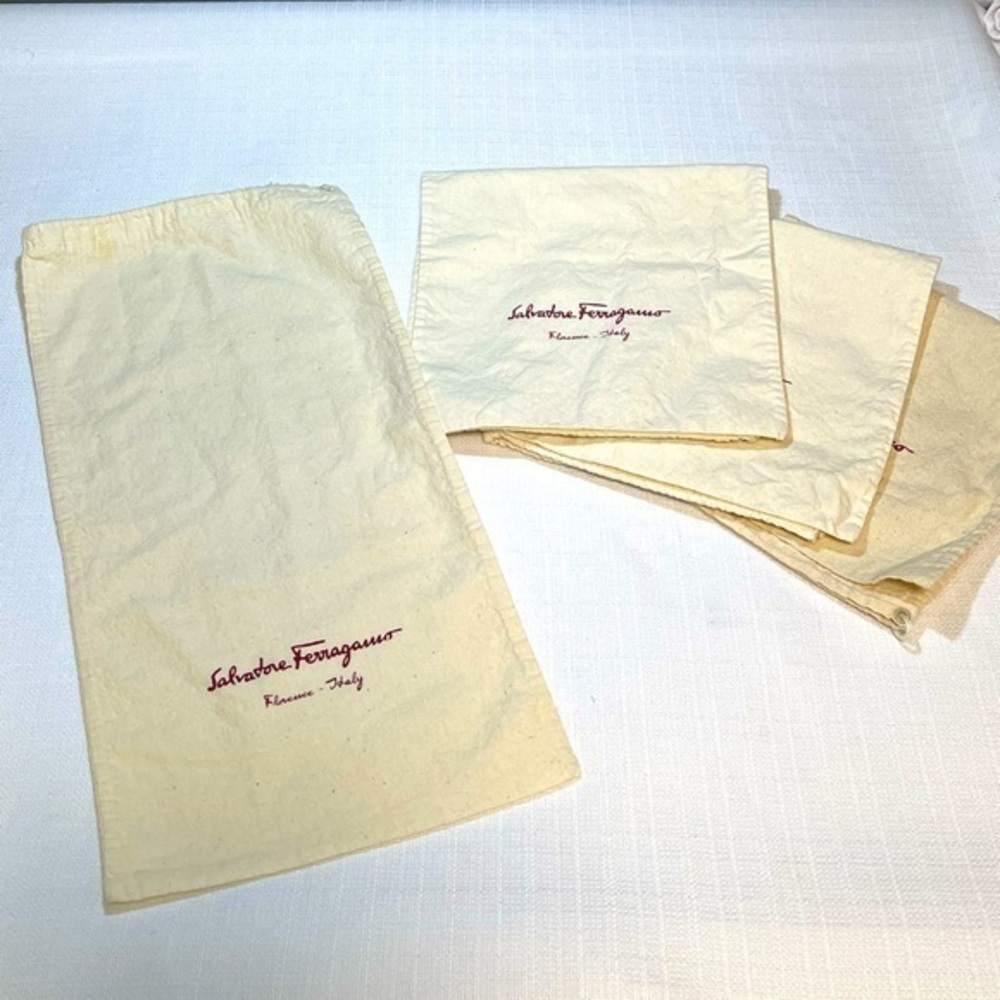 EUC Salvatore Ferragamo Cream Dust Bag w/ Red Lettering - Price is for One